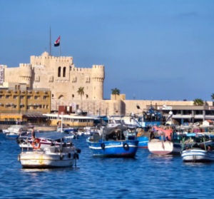 Alexandria Egypt qaitbay citadel and boats
