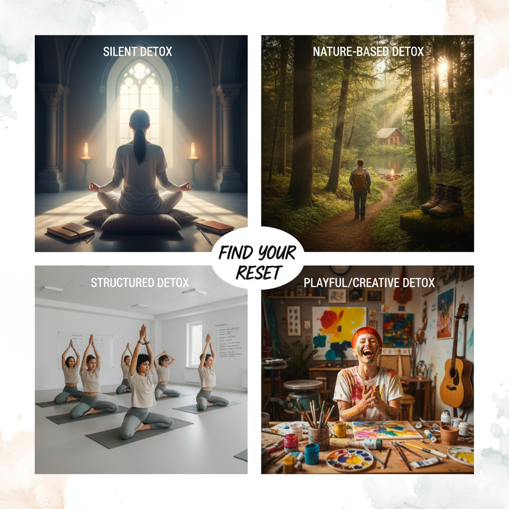 Digital detox styles silent, nature, structured, creative